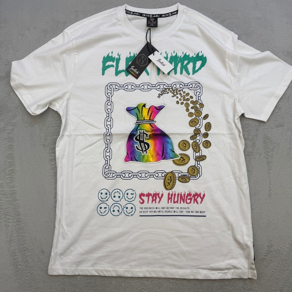 Switch Remarkable T‎ Shirt Mens XXL White Flex Hard Money Bag Graphic Streetwear